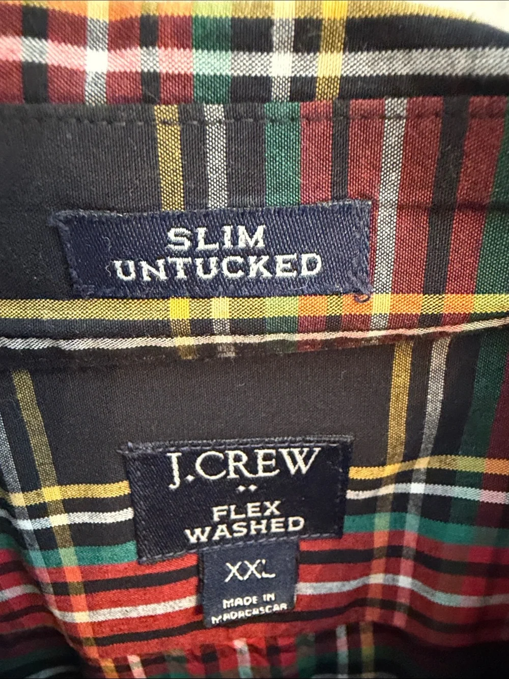 J. Crew Black Plaid Button-Down Shirt with Red & Yellow Stripes
